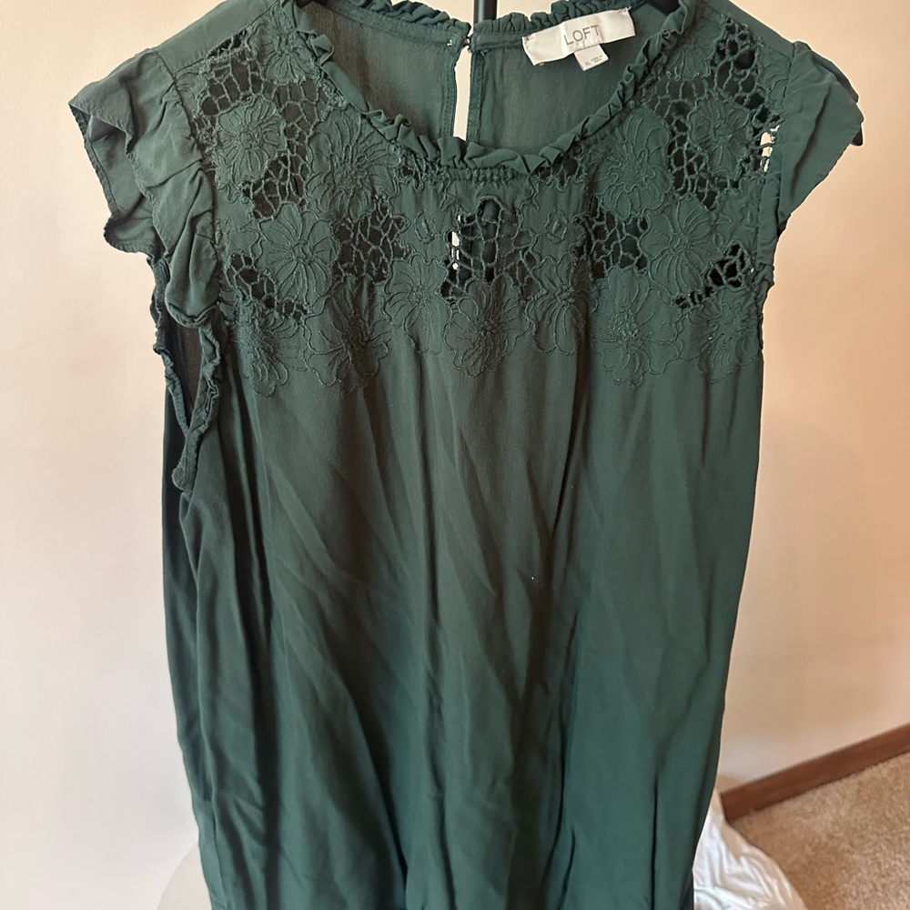 LOFT Dark Green Sleeveless Top with Lace